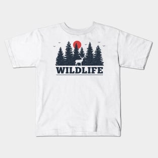 Wild Life, Deer, Black Design Kids T-Shirt